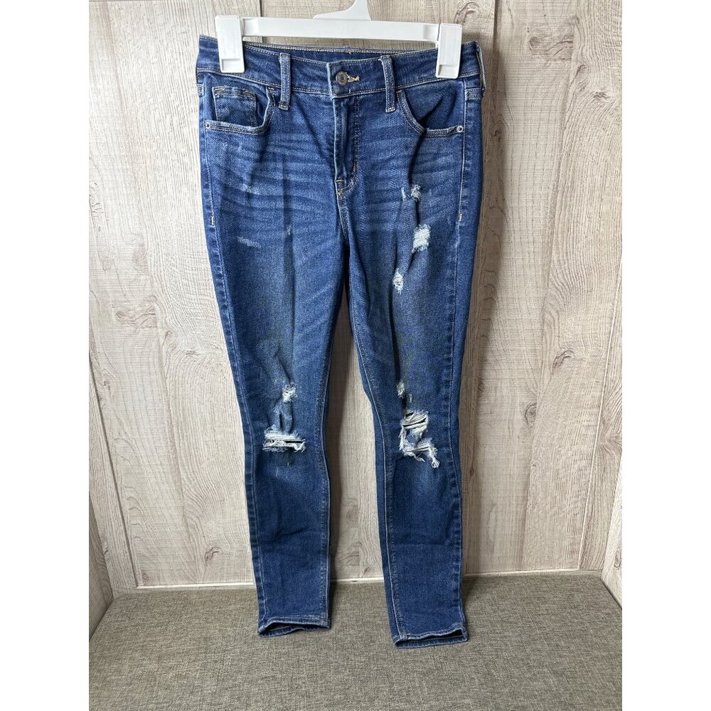 Old Navy Rockstar Extra High-Rise Super Skinny Distressed Jeans Sz 2 Blue Denim